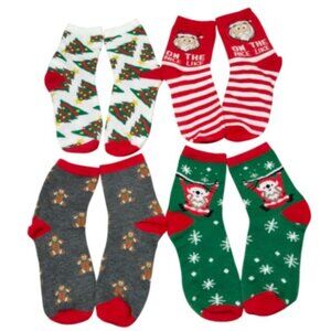 4 Pairs Christmas Unisex Adult Mid-Calf Cozy Knit Socks Gift Set - NEW